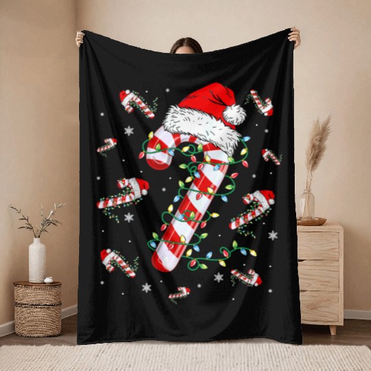 Candy Cane Lights Christmas Throw Blankets