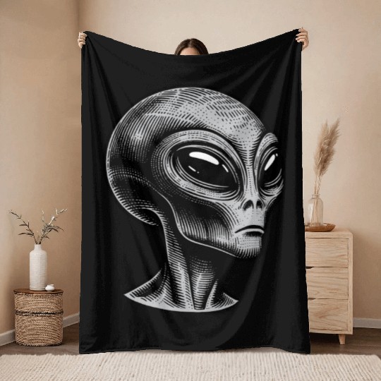 Grey Alien Throw Blankets