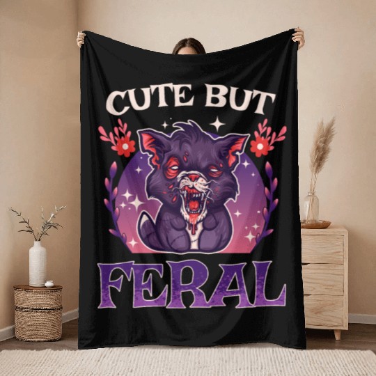 Cute but Feral! Wild Cat Party Concert Cat Lovers Throw Blankets