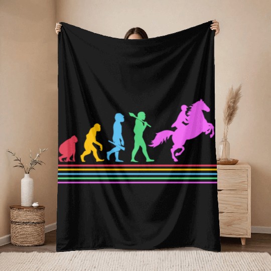 Retro Equestrian Riding Horse Racing Evolution Throw Blankets