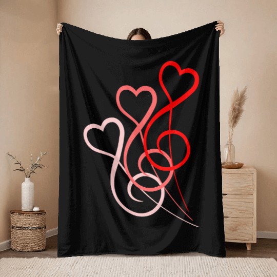 Three Music Clef Bass Heart Love 3 Note Sound Logo Throw Blankets