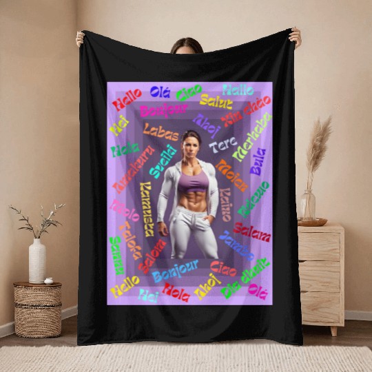 Multi language gym design Throw Blankets
