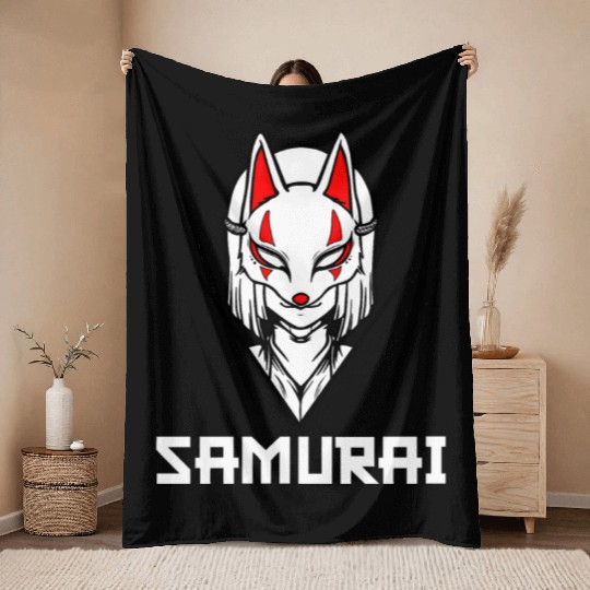 Samurai mask girl Throw Blankets