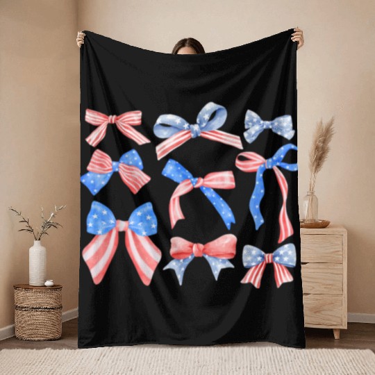 Red White Blue American Coquette Throw Blankets