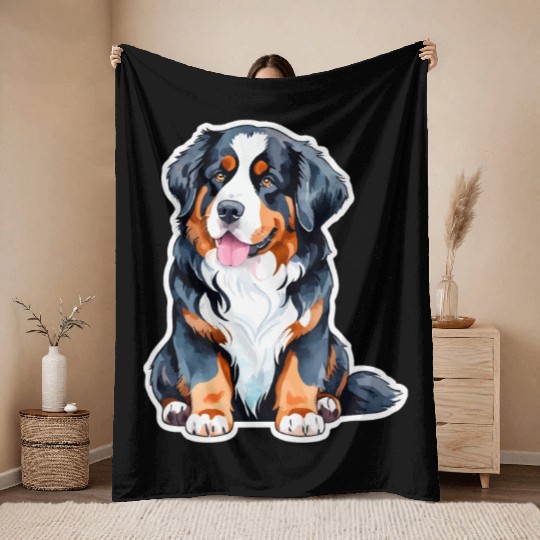 Bernese Mountain Dog Watercolor Throw Blankets