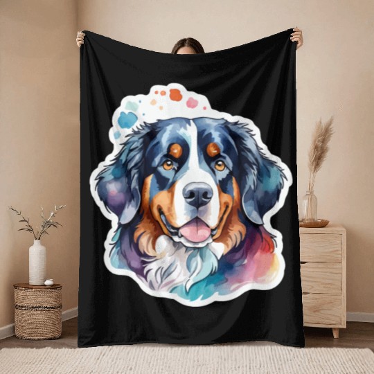 Bernese Mountain Dog Watercolor Throw Blankets