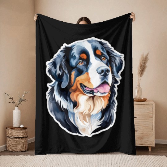 Bernese Mountain Dog Watercolor Throw Blankets