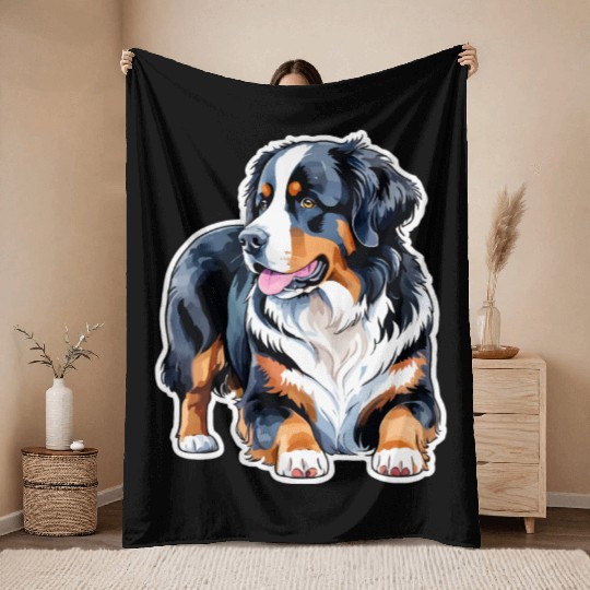 Bernese Mountain Dog Watercolor Throw Blankets