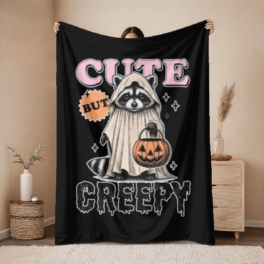 Funny Halloween Raccoon Cute But Creepy Boo Trash Throw Blankets