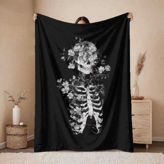 Floral Skeleton Flowers Aesthetic Throw Blankets