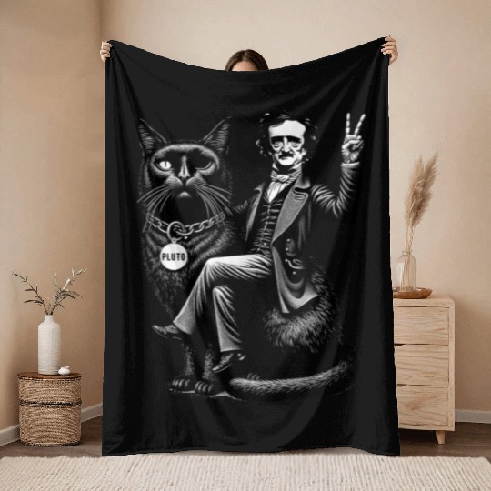Edgar Allan Poe Riding Throw Blankets