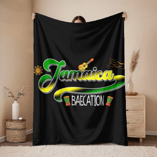 Jamaica Baecation Matching Typography Throw Blankets