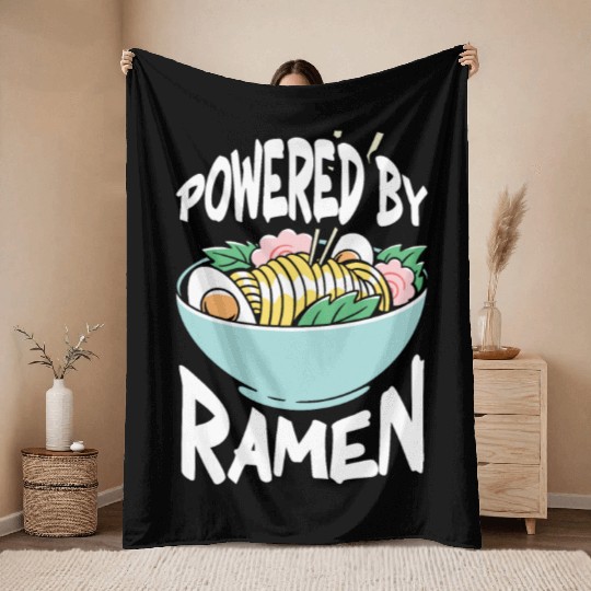Powered By Ramen Anime Japanese Soup Cup Noodle Throw Blankets