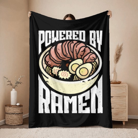 Powered By Ramen Anime Japanese Soup Cup Noodle Throw Blankets