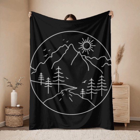 Sunrise Mountain Camping Outdoors Mountains Throw Blankets
