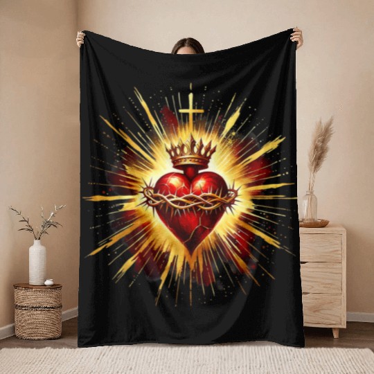 Sacred Heart Jesus Catholic Devotion Throw Blankets