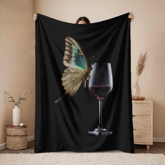 Butterfly Drinking Wine Realistic Throw Blankets