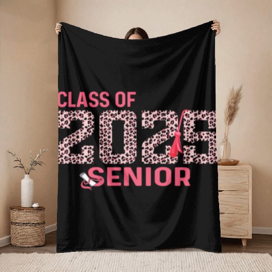 Class of 2025 Senior Leopard Print Graduation 2025 Throw Blankets
