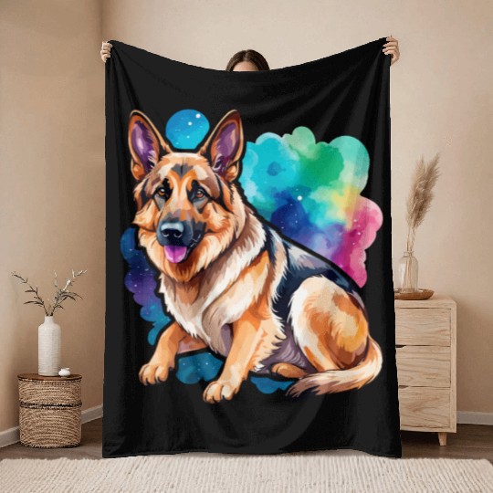 German Shepherd Watercolor Throw Blankets