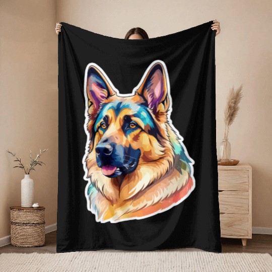 German Shepherd Watercolor Throw Blankets