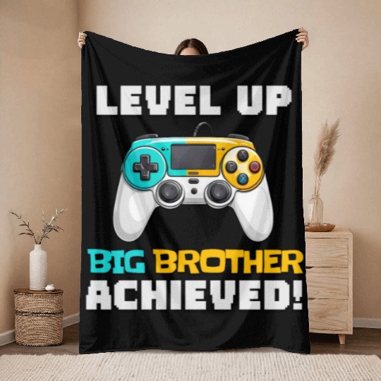 Funny Big Brother Level Up Throw Blankets
