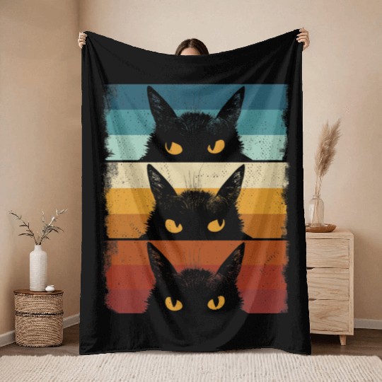 Cat Lover Grumpy Black Kitten Cat Mom Cat Dad Throw Blankets