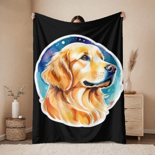 Golden Retriever Watercolor Throw Blankets
