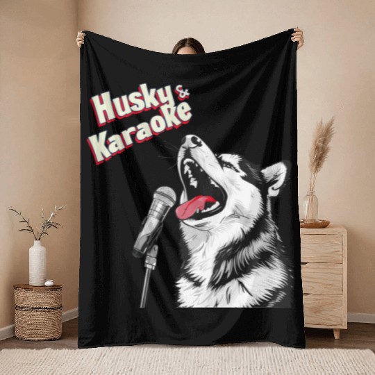 Husky & Karaoke Dog Husky Lover Throw Blankets