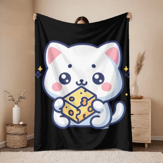 Cheese Cube Cat Throw Blankets