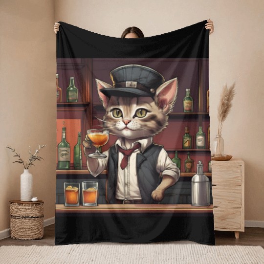 bartender kitty Throw Blankets