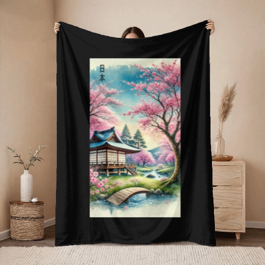 Japan church flowers otaku design Throw Blankets