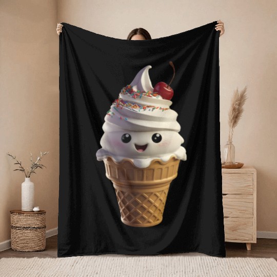 Happy Ice Cream Realistic Throw Blankets