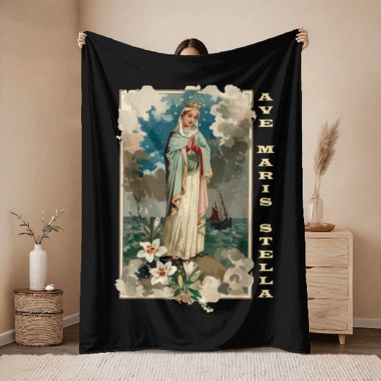 Ave Maria Schubert Latin Mass Blessed Mother Mary Throw Blankets