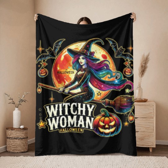 Couple Halloween Husband Witchy Woman Halloween Throw Blankets