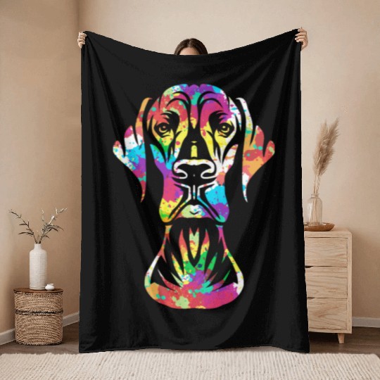 Colorful Retro Dog Owner Great Dane Lovers Throw Blankets