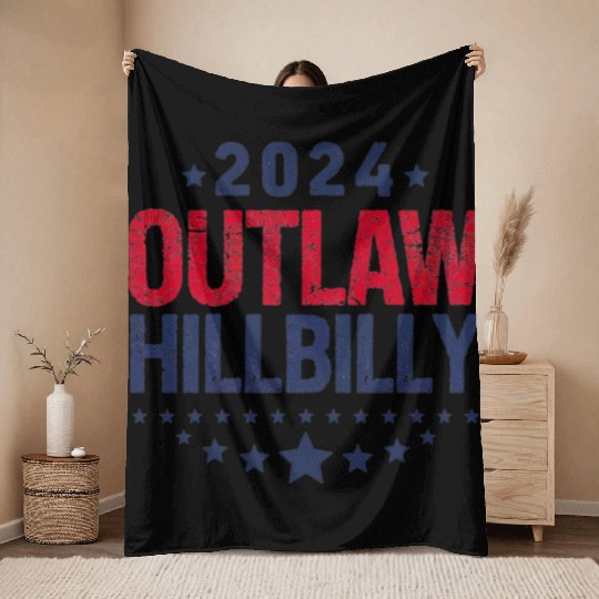 Trump Vance 2024 Outlaw Hillbilly US Flag Throw Blankets