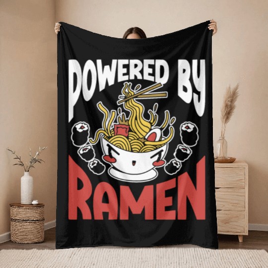 Powered By Ramen Anime Japanese Soup Cup Noodle Throw Blankets