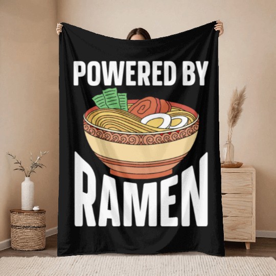 Powered By Ramen Anime Japanese Soup Cup Noodle Throw Blankets