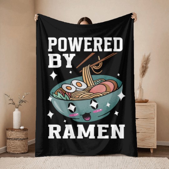 Powered By Ramen Anime Japanese Soup Cup Noodle Throw Blankets