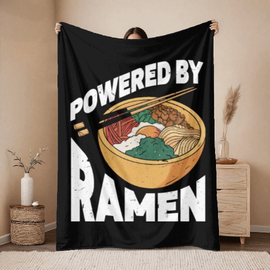 Powered By Ramen Anime Japanese Soup Cup Noodle Throw Blankets