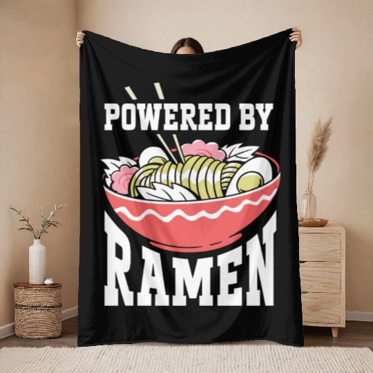 Powered By Ramen Anime Japanese Soup Cup Noodle Throw Blankets