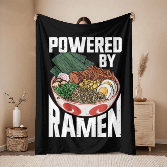 Powered By Ramen Anime Japanese Soup Cup Noodle Throw Blankets