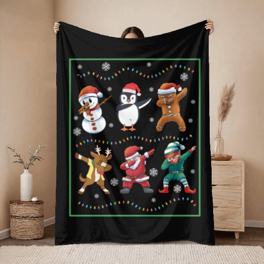 Dabbing Santa Elf Friends Christmas Boys Girls Men Throw Blankets