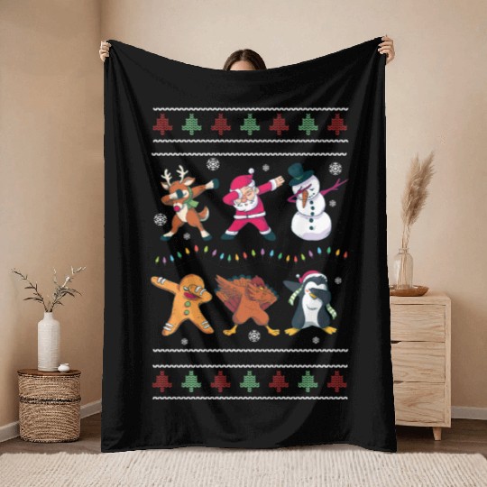 Dabbing Santa Elf Friends Christmas Dancing Xmas Throw Blankets