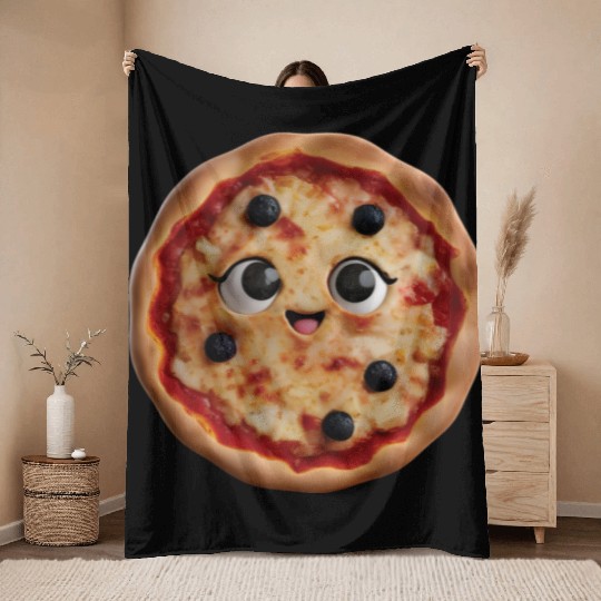 Happy Pizza Realistic Throw Blankets