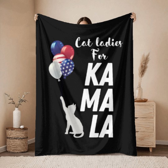 Cat ladies voting for Kamala Throw Blankets