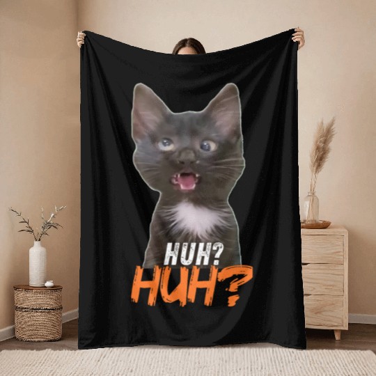 Funny Cross Eyed Cat Meme Huh Funny Cat Throw Blankets