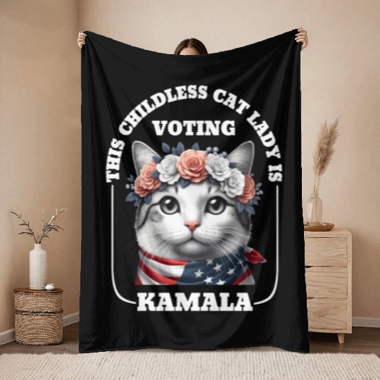 This childless cat lady is voting Kamala Harris Throw Blankets
