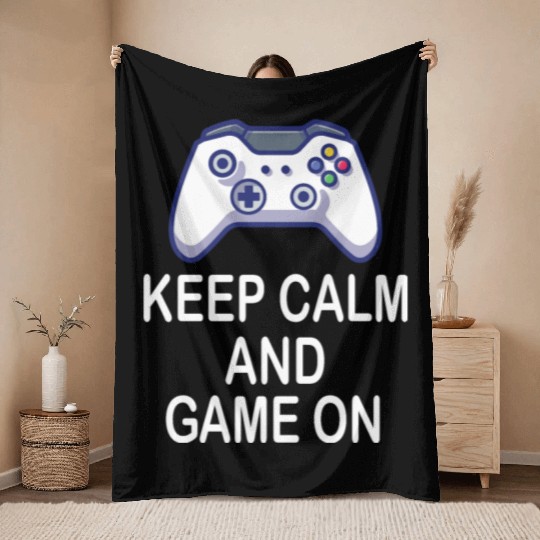 keep calm and Game on Art Throw Blankets Gift for Gamers