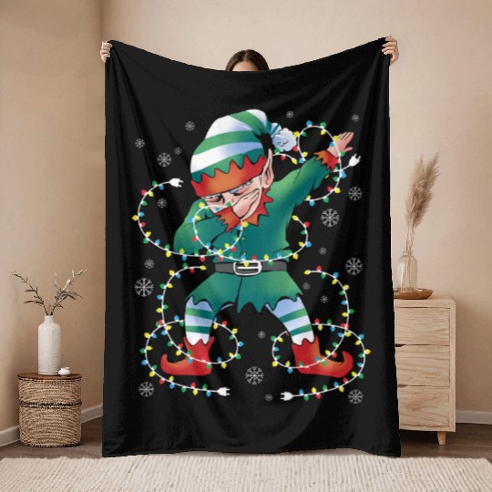 Dabbing Elf Christmas Tree Lights Xmas Family Throw Blankets
